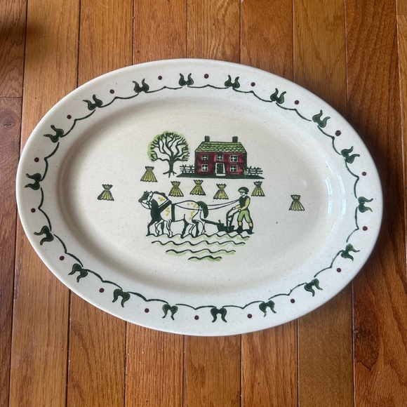 METLOX Poppytrail Homestead Provincial Oval Serving Platter 13”Plow Horse Scene - Picture 7 of 8